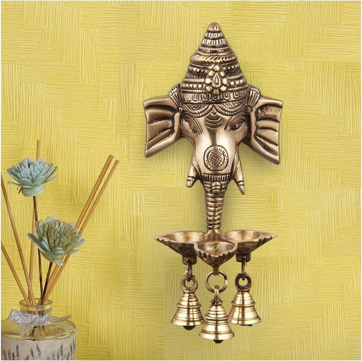 Brass Ganesha Wall Diya with Bells
